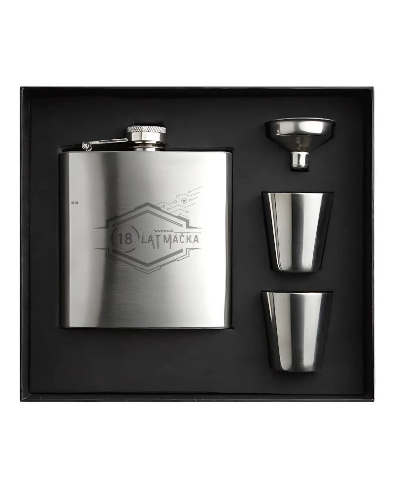 Personalizowana Urodzinowa Piersiówka 175ml z 2 kieliszkami i lejkiem, Wzór 1